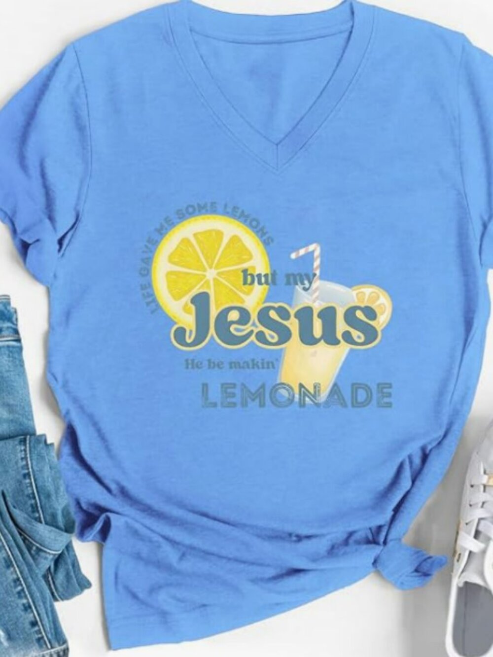 My Jesus Making Lemonade V-Neck T Shirt Lemon Shirts Tshirt Christian - Large